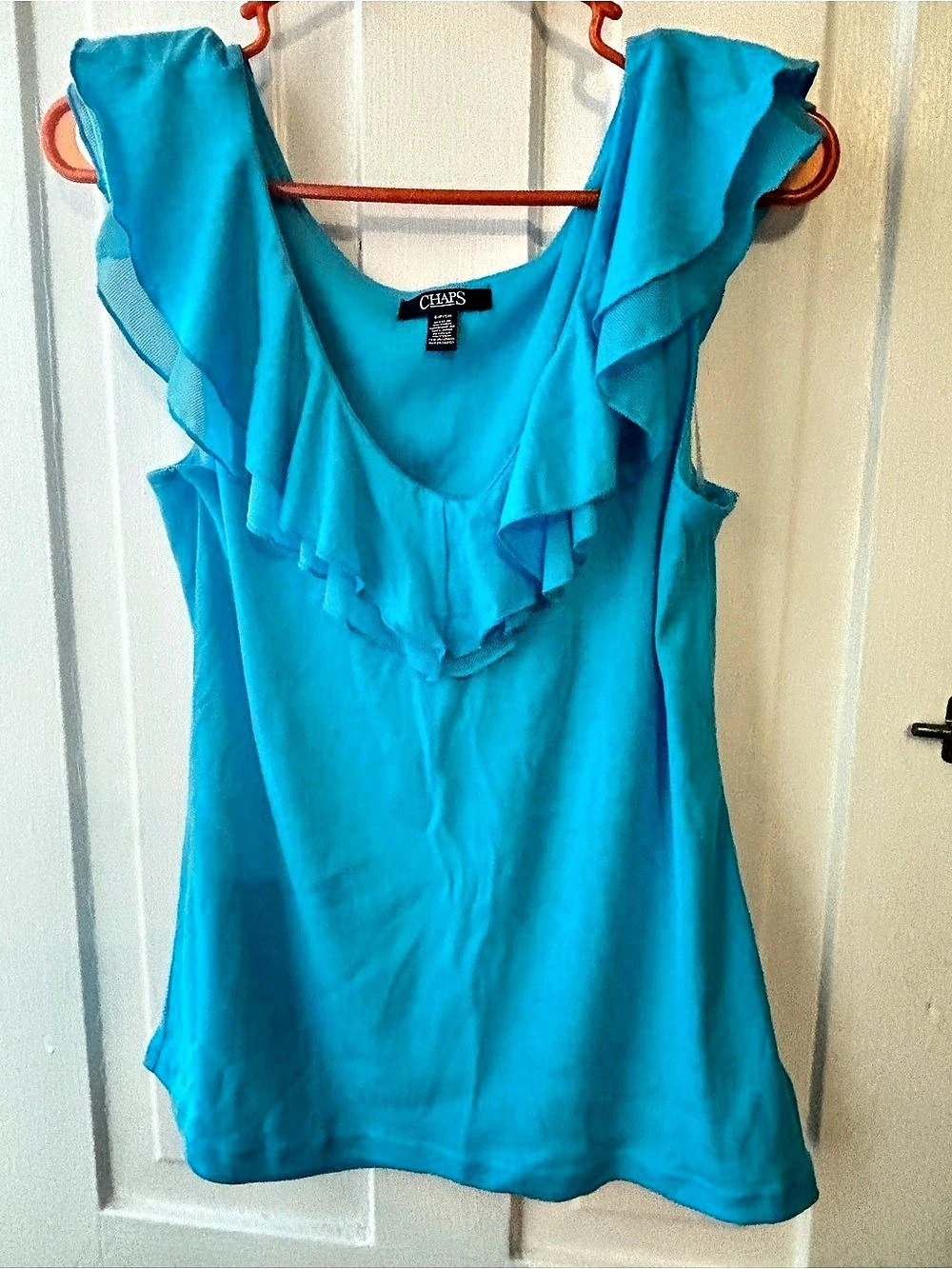 CHAPS Ruffle Tank Top in Blue Size Small